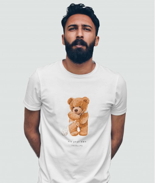 Мъжка тениска с щампа Мечета Fix the problems bear